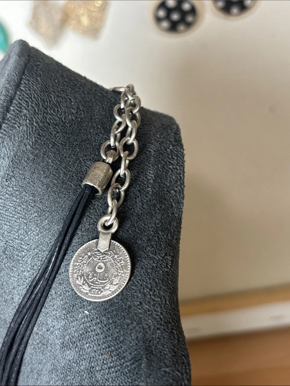 Desponia designer chunky hammered silver necklace with Ottoman Empire medallion